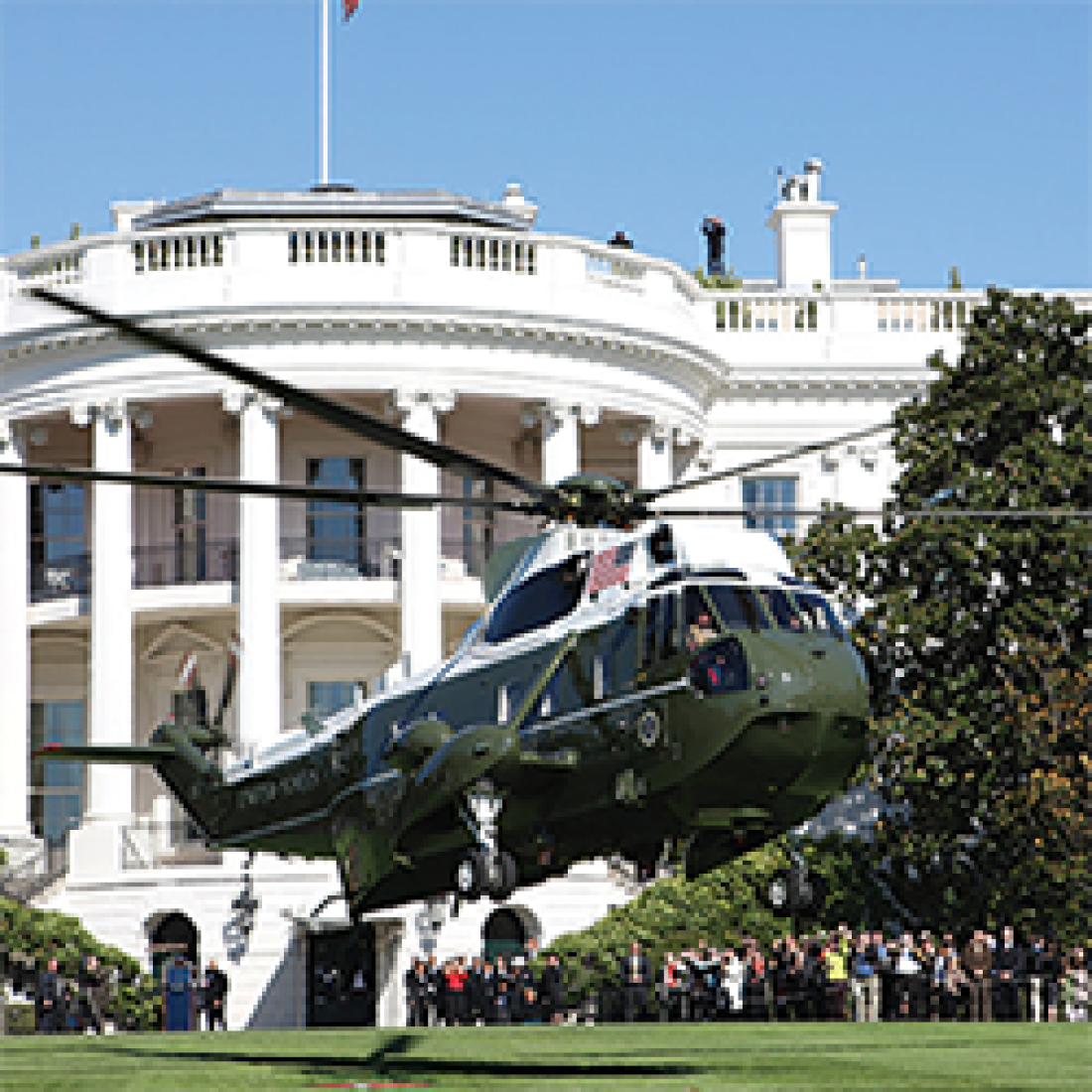Marine One Flying the president in front of the White House