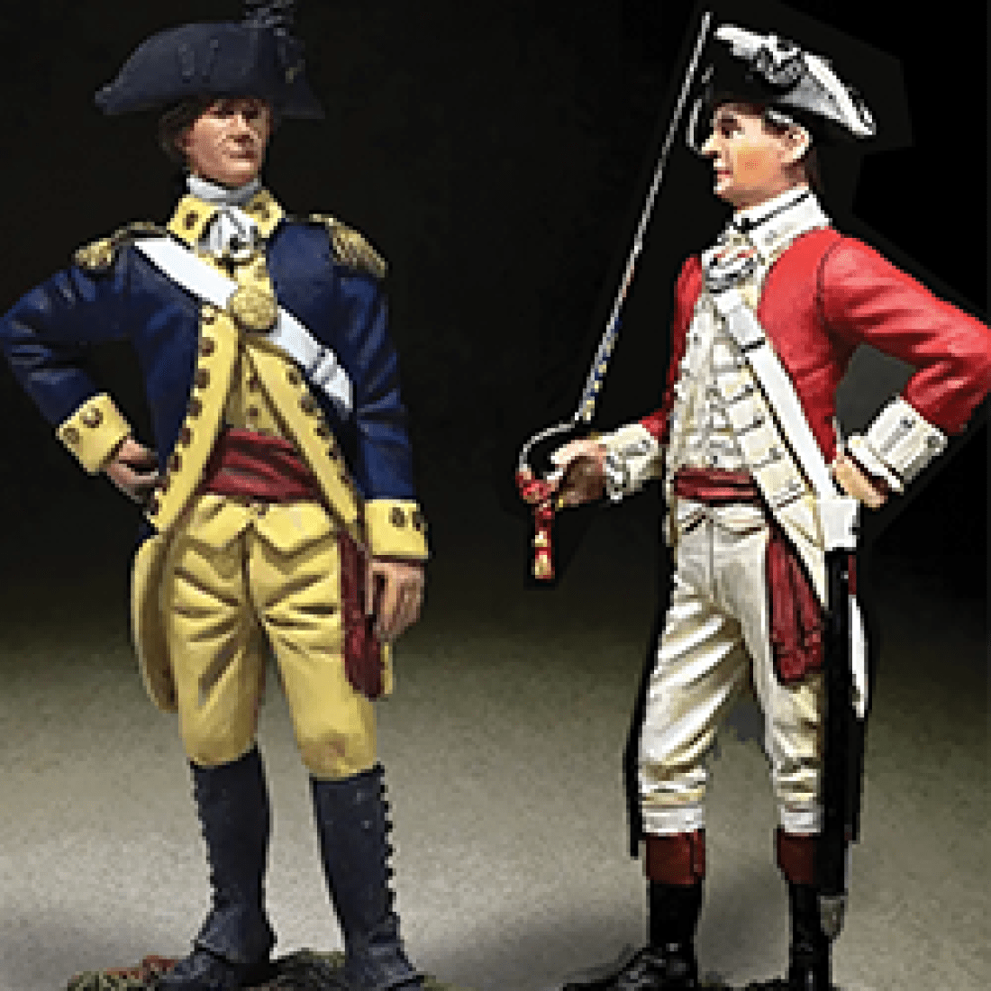 Depictions of blue coat and red coat soldiers